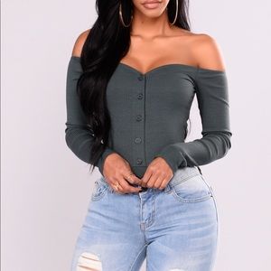 Off the shoulder button down Bodysuit
